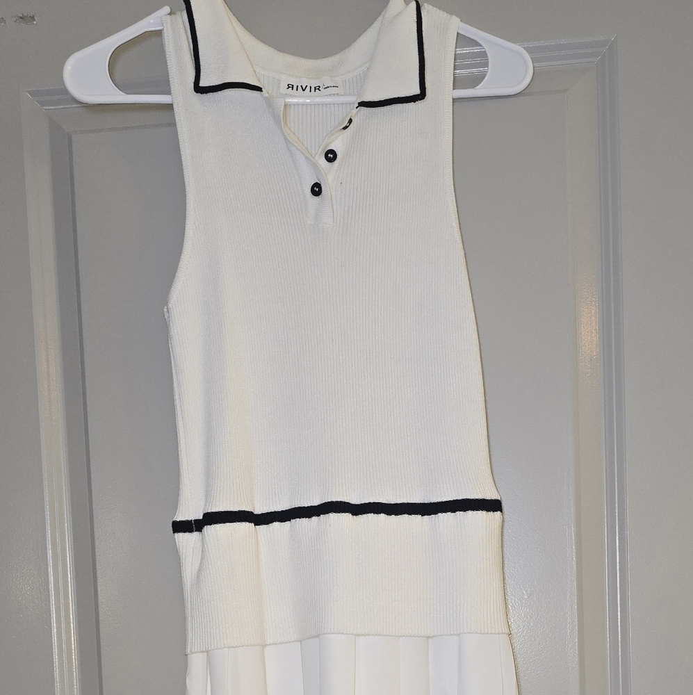 White Sleeveless Top with Black Stripes